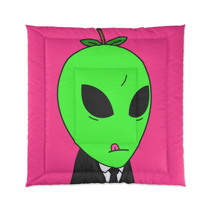 Green Apple Head Tongue Out Black Business Suit Visitor Bed Comforter