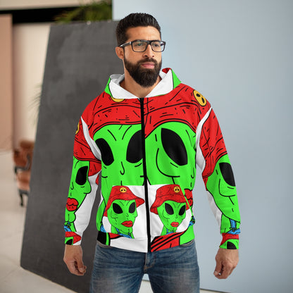 Sudadera con capucha unisex con cara estructurada Skeletal Alien AOP 