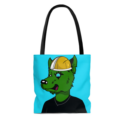 Cyborg Wolve Green Fur Black T Shirt Gold Miner Mining Mine Helmet Blue Bionic Eye AOP Tote Bag