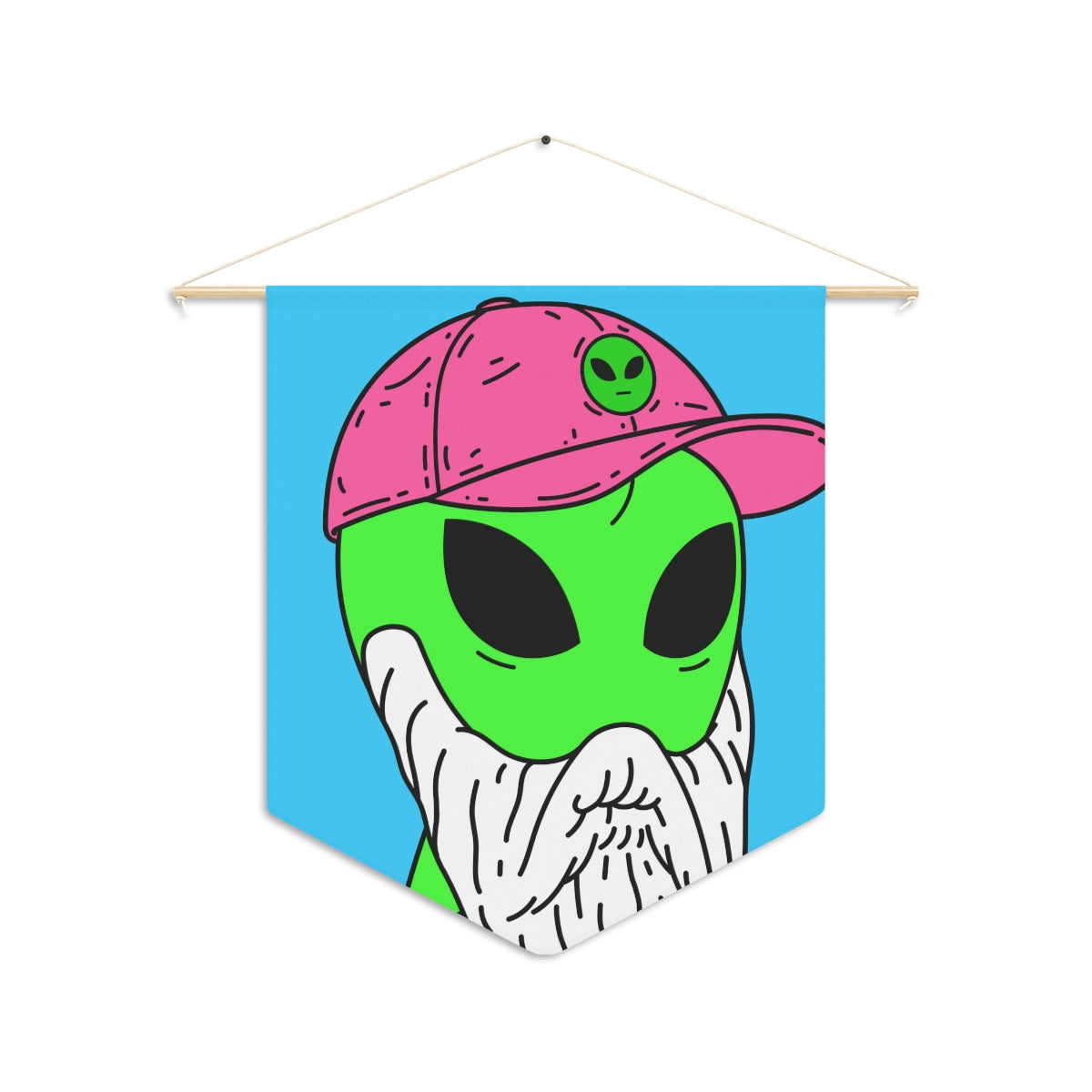 Bearded Green Visitor Pink Alien Hat Cartoon Comic Pennant