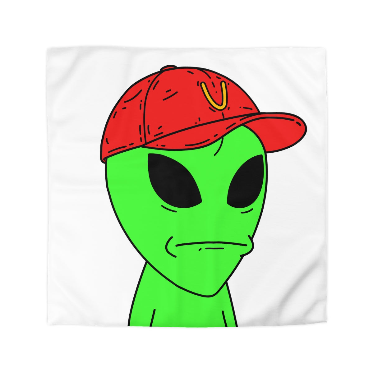 Green Visitor Alien Large Face Red V Hat Microfiber Duvet Cover