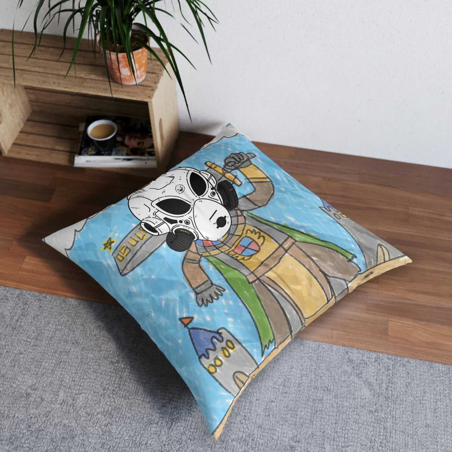 Robot Anime Large Sword Warrior Battle Alien LOL Visitor Tufted Floor Pillow, Square