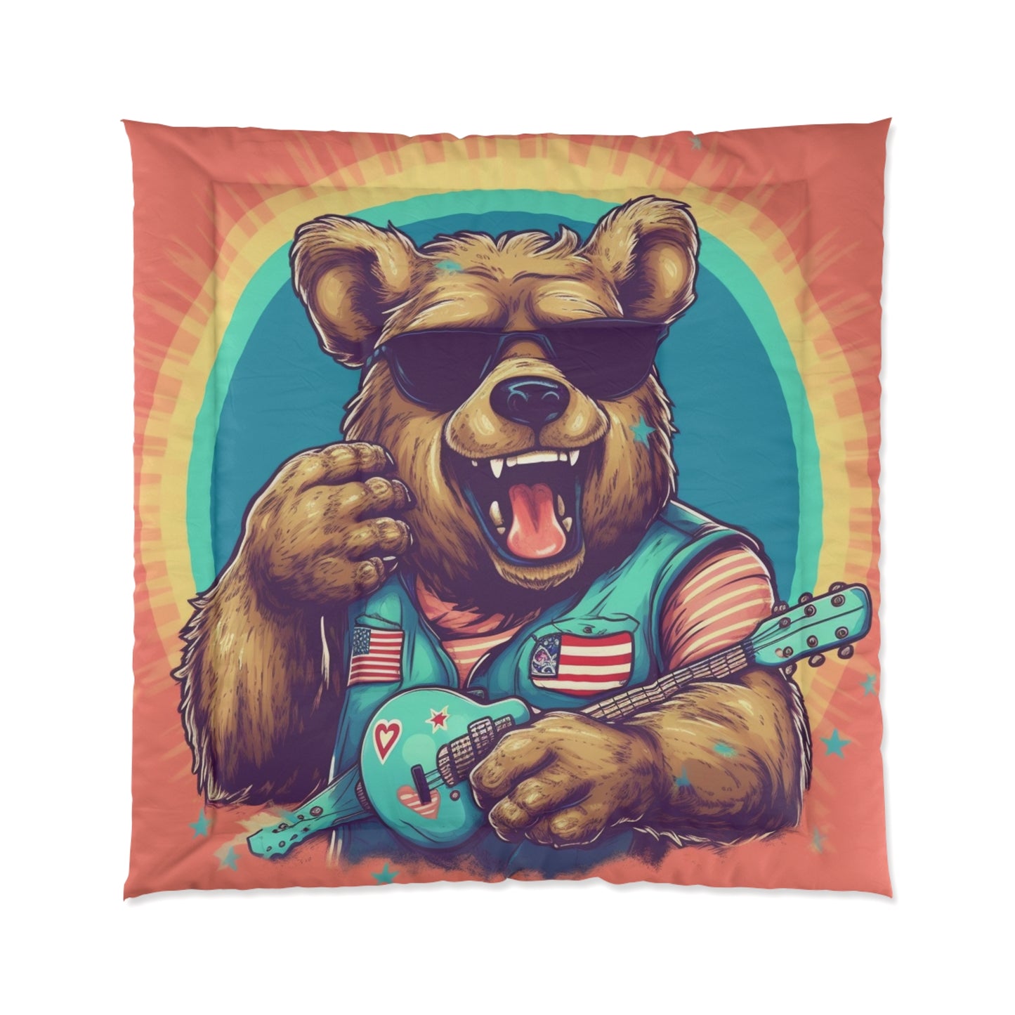 Mandolin Ukulele Guitar Instrument Furry USA Bear Animal Comforter