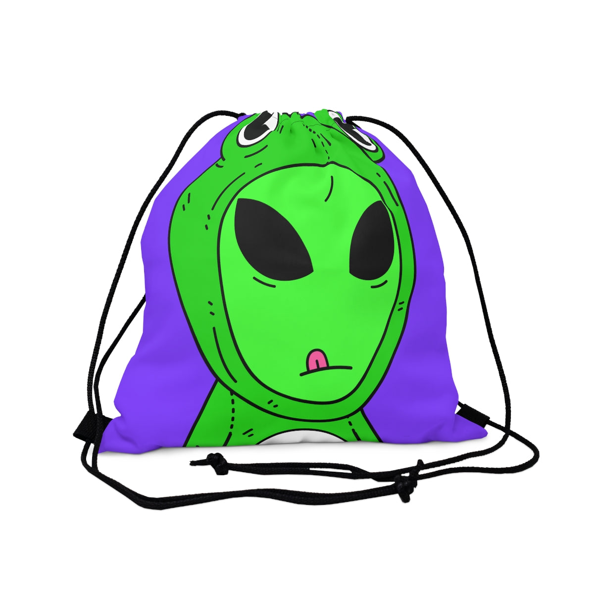 Green Kek Frog Alien Space Character Cartoon Pink Tongue Visitor Outdoor Drawstring Bag