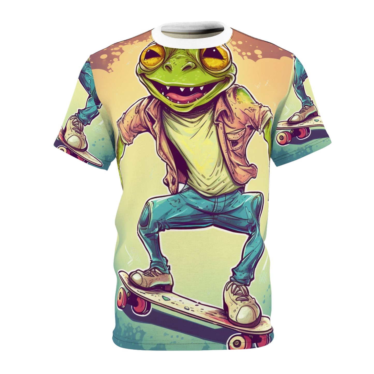 Frog Skateboard Trick Amphibian Sport Graphic Unisex Cut & Sew Tee (AOP)