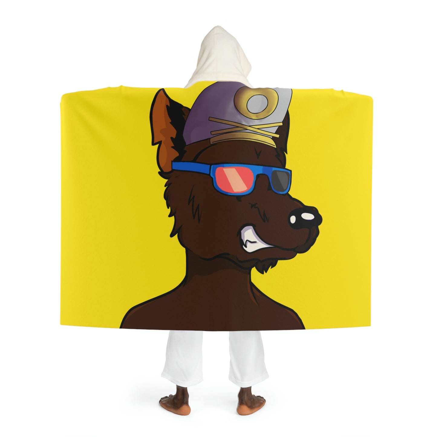 Lobo Cyborg Sombrero de marinero Gafas de sol sin camisa Manta polar Sherpa con capucha de piel marrón