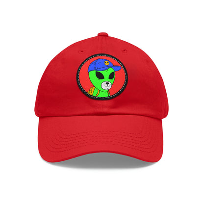 Dog Face Animal Visitor Alien Dad Hat with Leather Patch (Round)