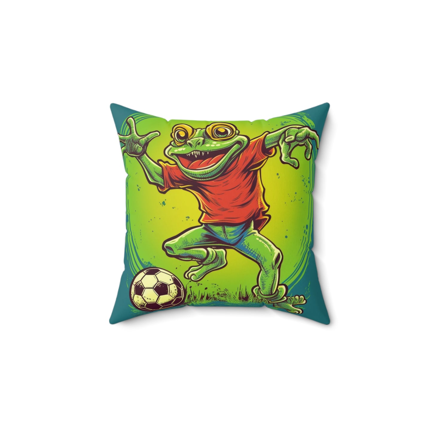 Frog Soccer Sport Athlete Game Player Graphic Spun Polyester Square Pillow