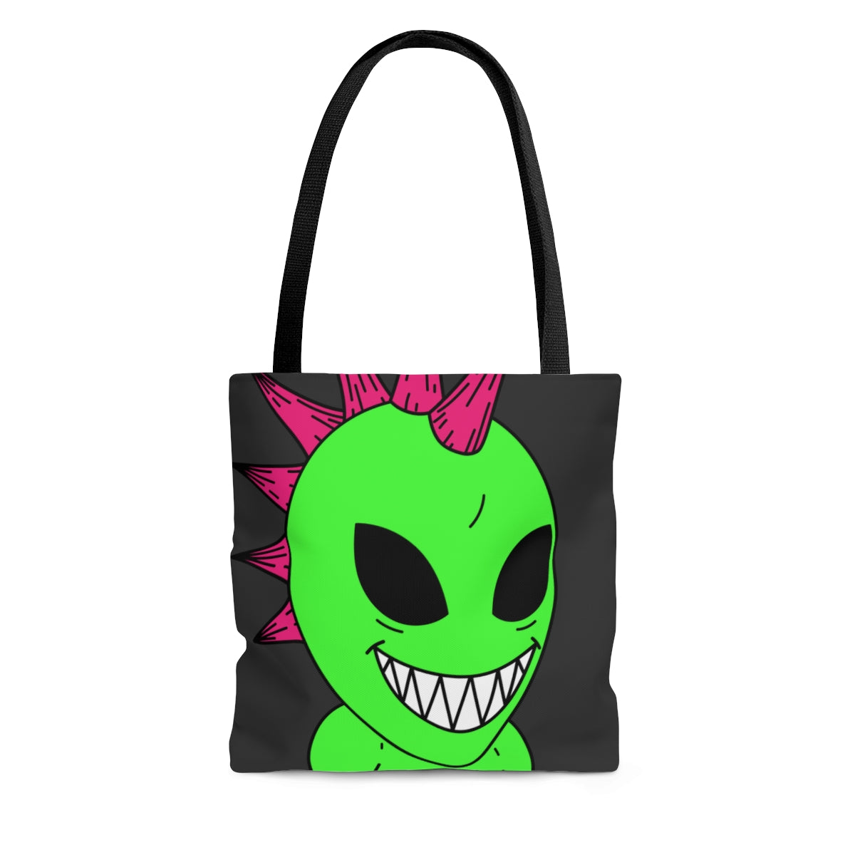 Spiked Pink Hair Muscle Big Smile Green Alien Visitor AOP Tote Bag