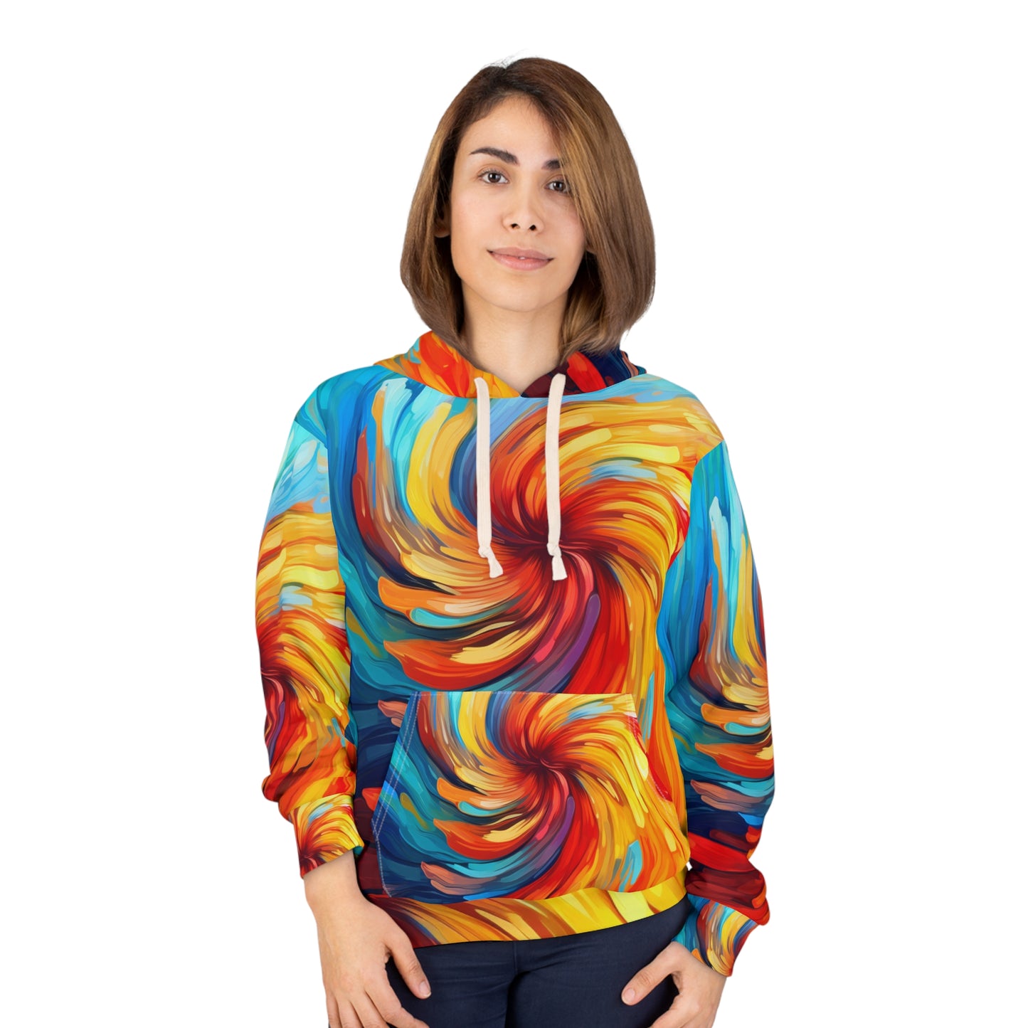 Arte abstracto arremolinado vibrante: sudadera con capucha unisex única y colorida (AOP) 