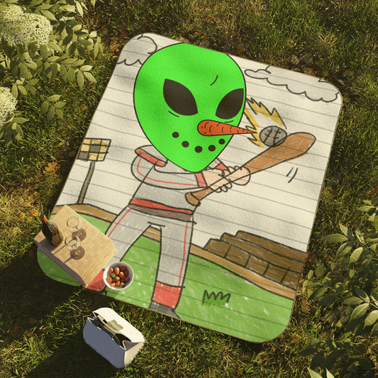 Manta de picnic deportiva extraterrestre para visitantes vegetales Veggie Visi de béisbol