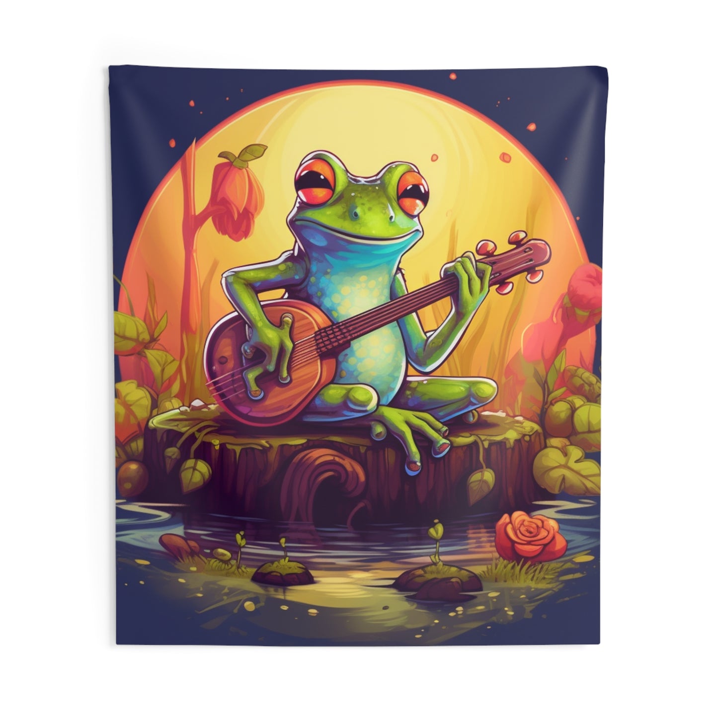 Log Frog Playing Instrument Tune Music Outdoor Swamp Graphic Indoor Wall Tapestries