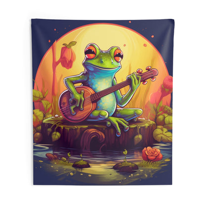 Log Frog Playing Instrument Tune Music Outdoor Swamp Graphic Indoor Wall Tapestries