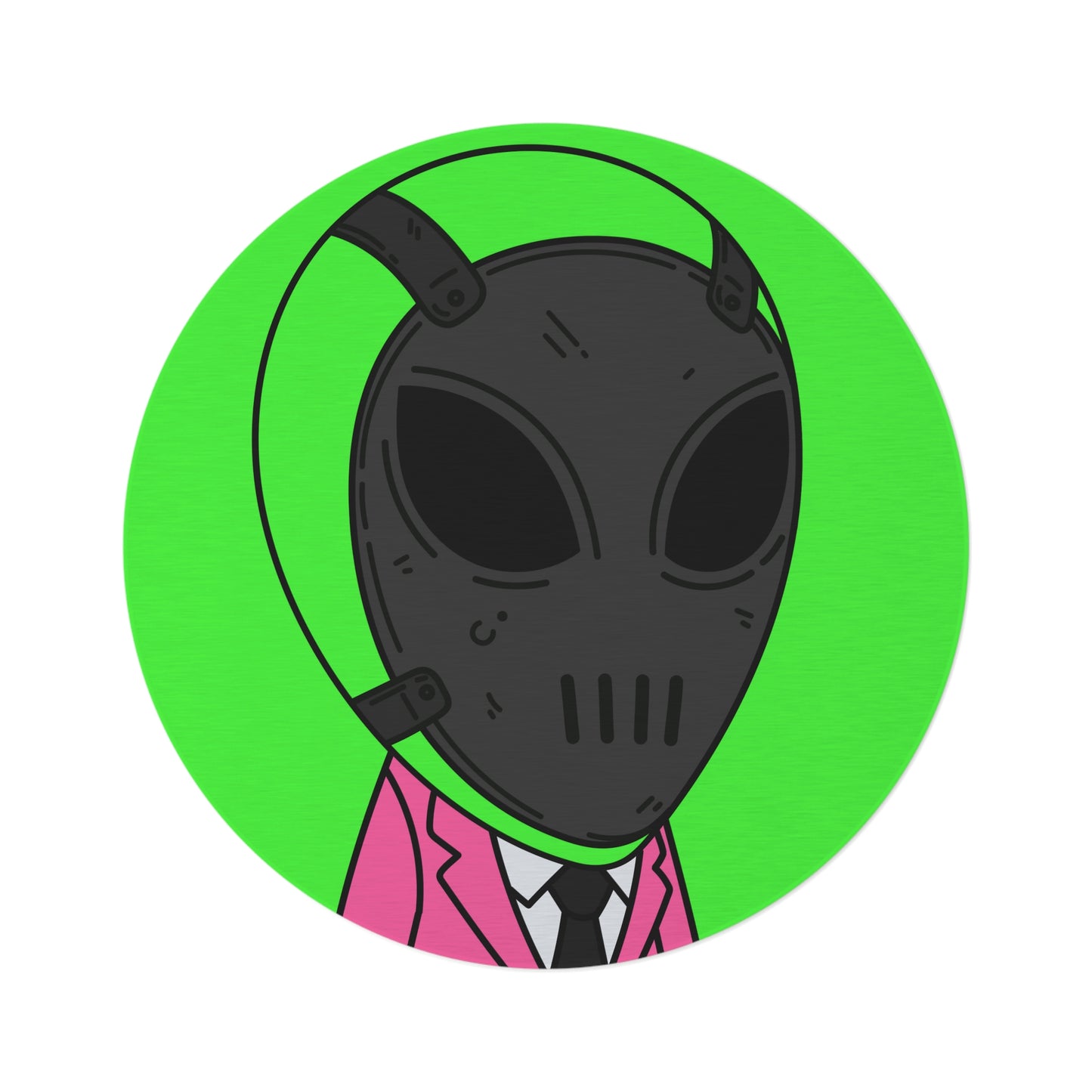 Green Alien Black Space UFO Mask Pink Suit Visitor Round Rug - Visitor751