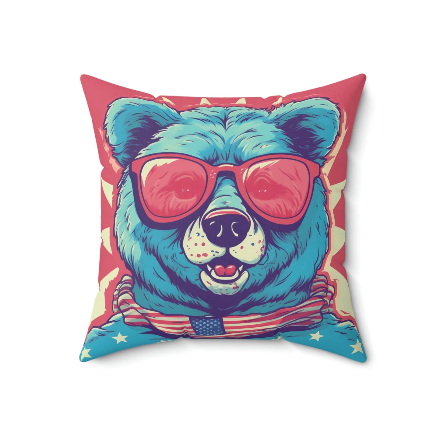 4th of July Festive Fun: Cute Patriotic Bear Graphic USA Style Spun Polyester Square Pillow