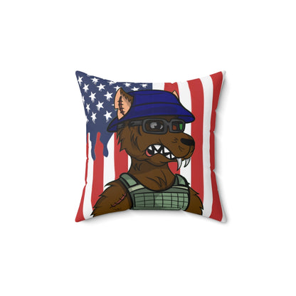 Military Army Cyborg Werewolf USA American Flag Wolf Spun Polyester Square Pillow