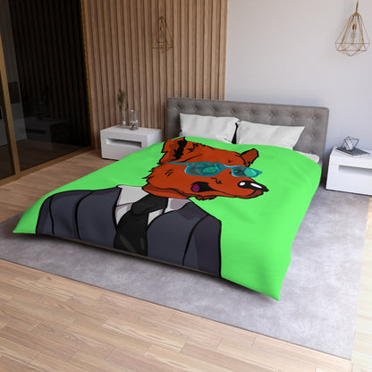 Cyborg Wolf Grey Suit Black Tie Blue Glasses Orange Fur Microfiber Duvet Cover