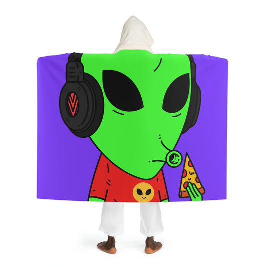 The Visitors Pizza Alien with Headphones Hooded Sherpa Fleece Blanket