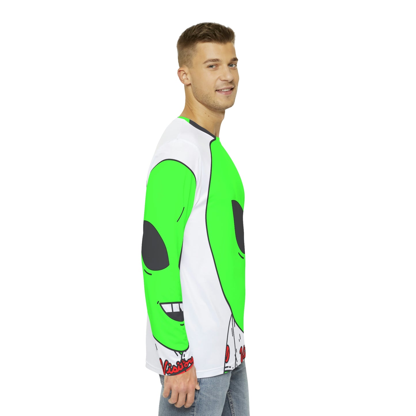 Visitors Sport Team Jersey Green Alien Chipped Tooth Character Men's Long Sleeve AOP Shirt