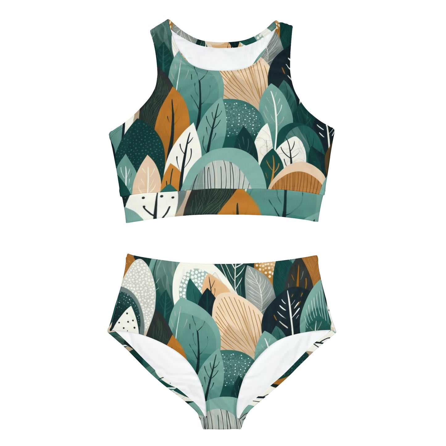 Sustainable Earth Tones Leaves Natural Shapes Pattern Sporty Bikini Set (AOP)