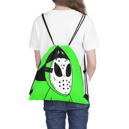 White Hockey Mask Green Alien Visitor  Outdoor Drawstring Bag