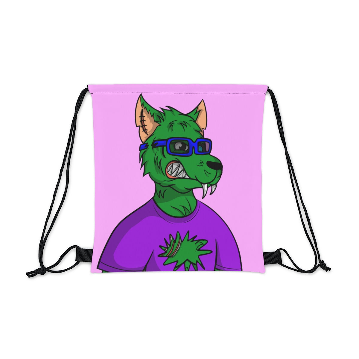 Lobo Piel verde Cyborg Lobo Gafas Camisa morada Ciencia ficción al aire libre Mochila saco