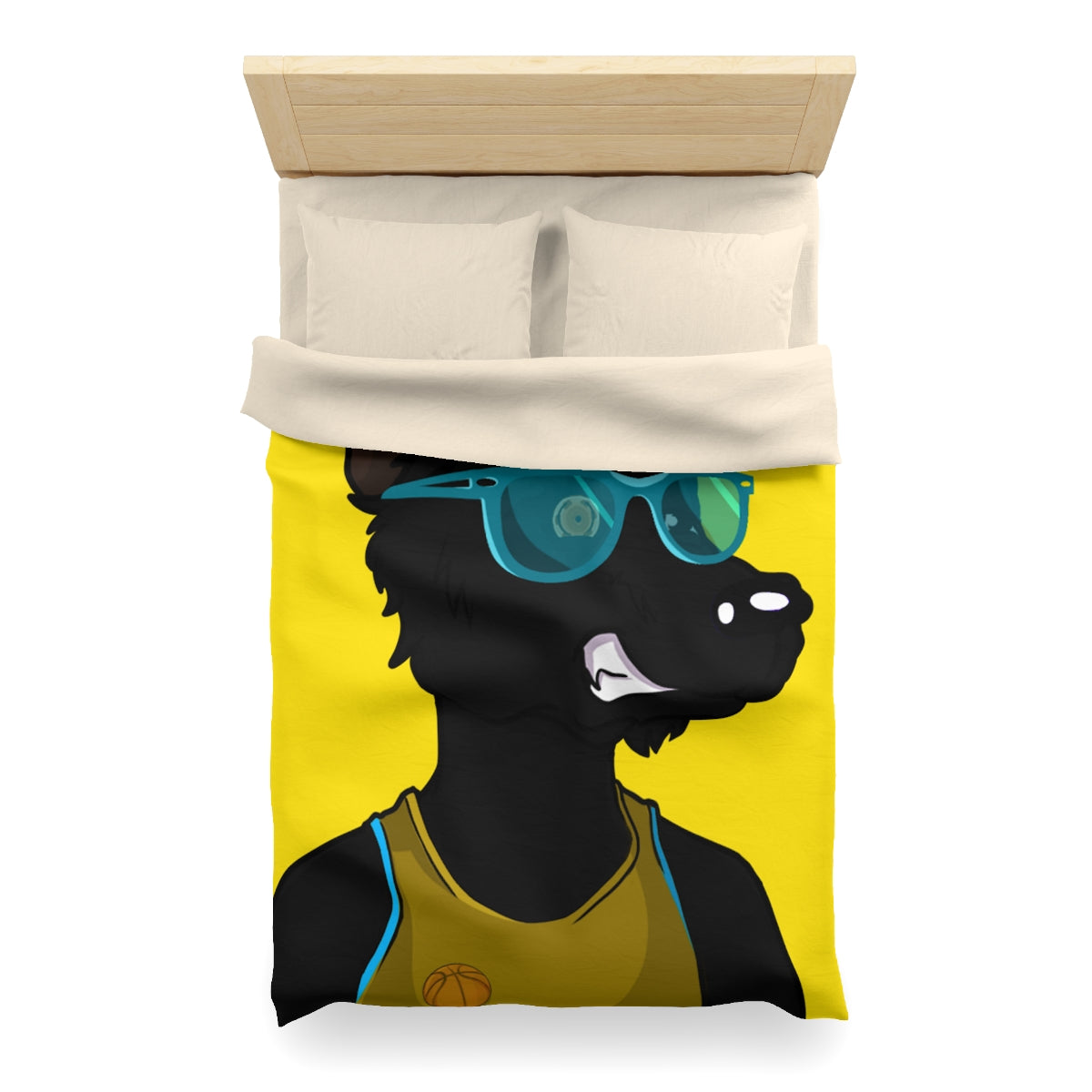 Cyborg Wolf Basket Ball Shirt Large Glasses Blue Cap Hat Microfiber Duvet Cover