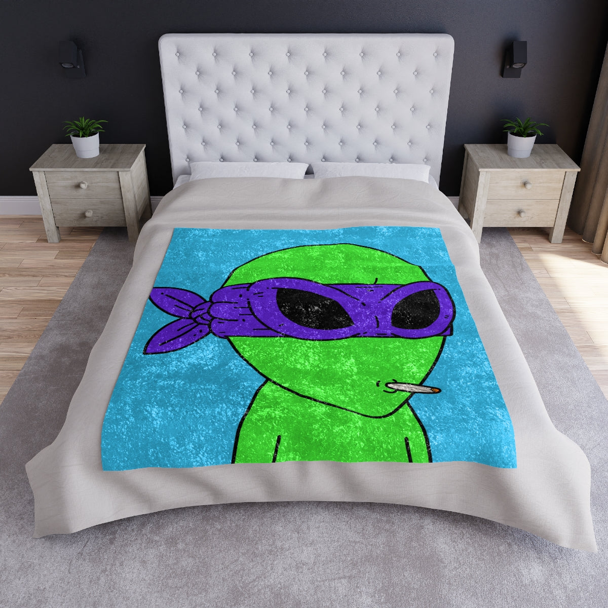 White Whistle Mouth Green Visitor Purple Ninja Mask Alien Crushed Velvet Blanket - Visitor751