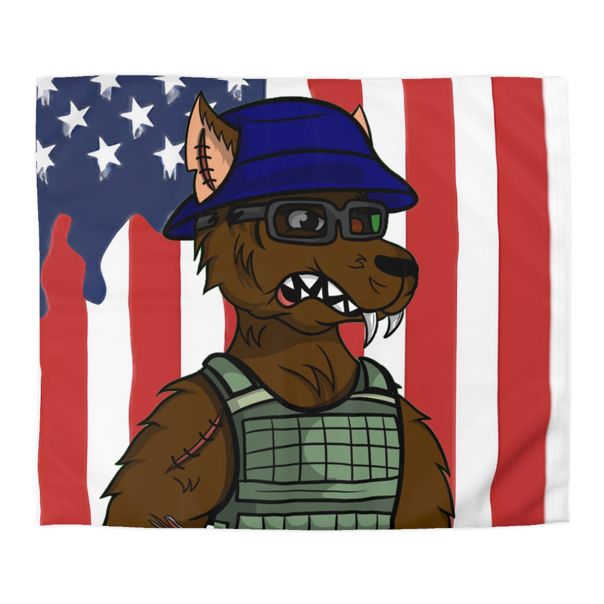 Military Army Cyborg Werewolf USA American Flag Wolf Microfiber Duvet Cover