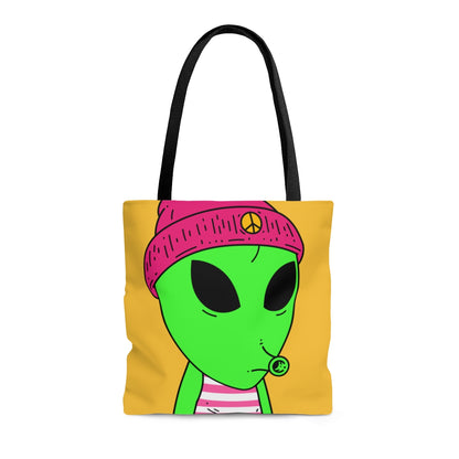 Pink Peace Hat Striped Shirt Visitor Green Snoot Mouth AOP Tote Bag