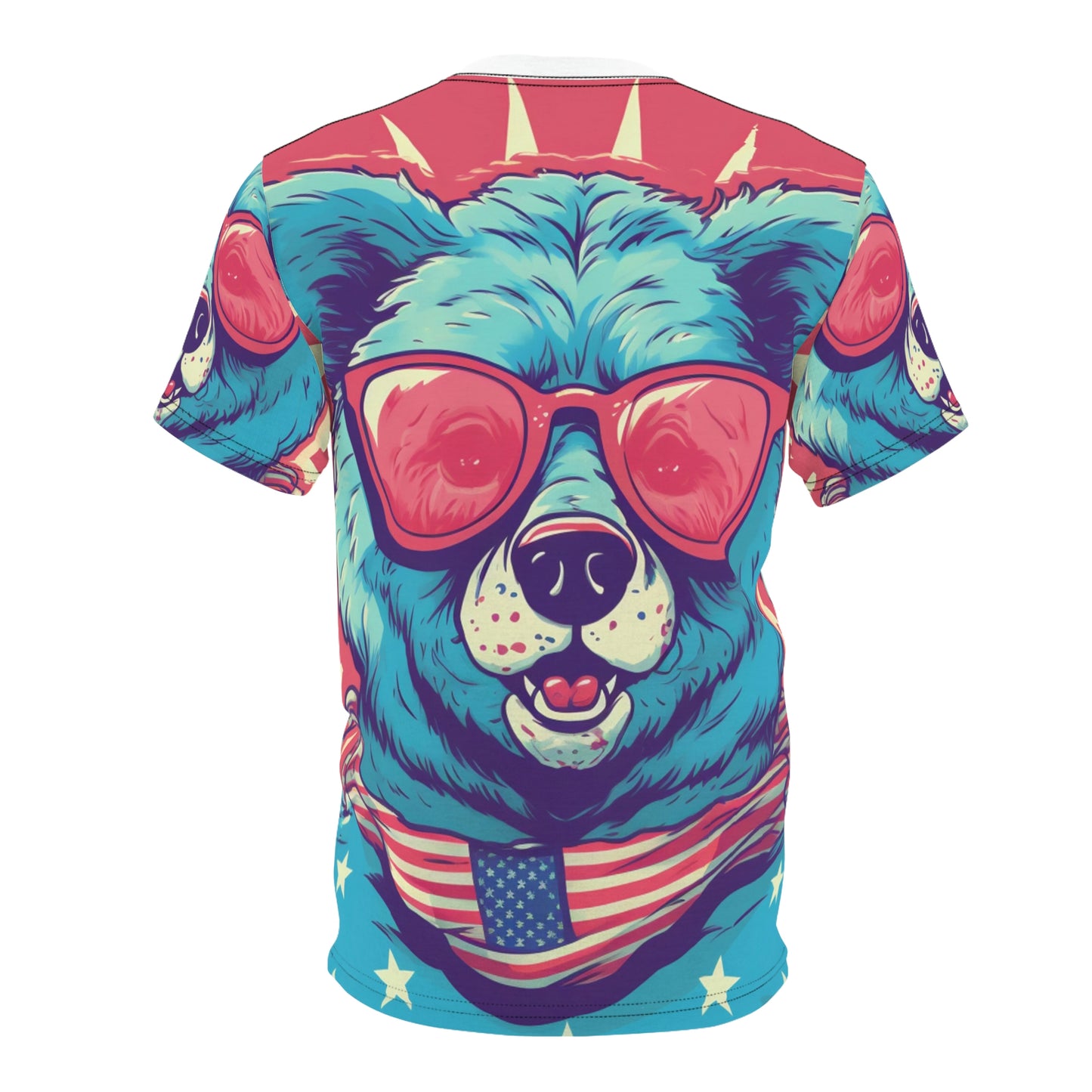 4th of July Festive Fun: Cute Patriotic Bear Graphic USA Style Unisex Cut & Sew Tee (AOP)