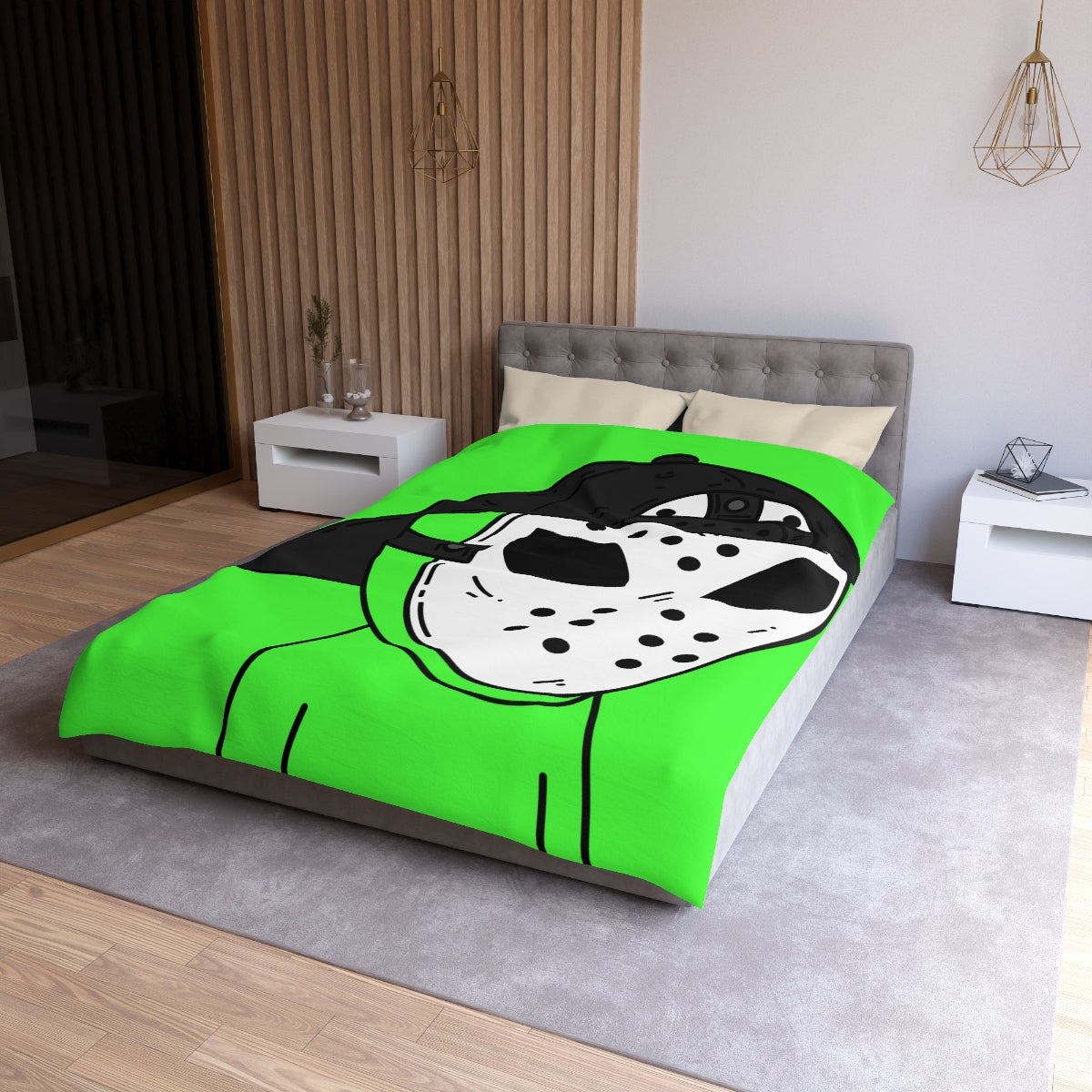 White Hockey Mask Green Alien Visitor Microfiber Duvet Cover