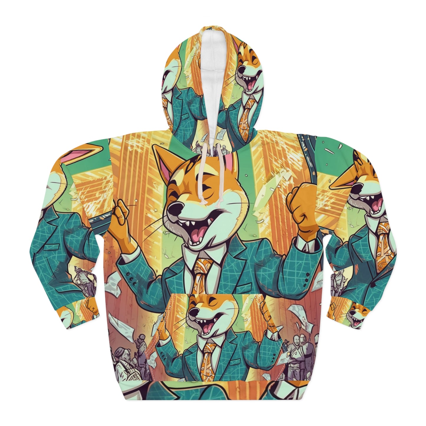 Sudadera con capucha Synthwave Shiba Inu - 86% poliéster, corte personalizado, bolsillo grande - Artículo de coleccionista de NYSE