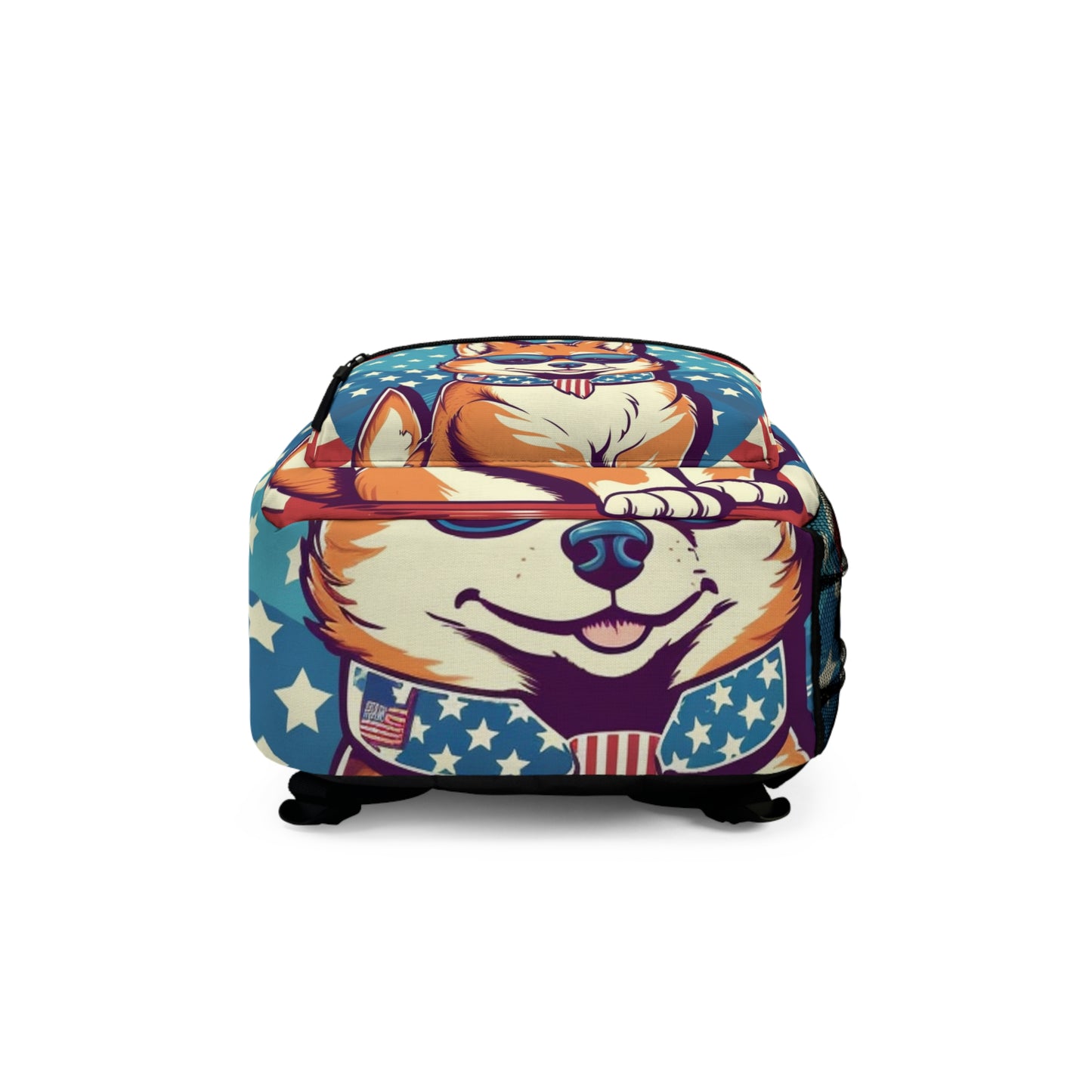 Dibujos animados retro patrióticos Shiba Inu - Animación de verano Synthwave Mochila