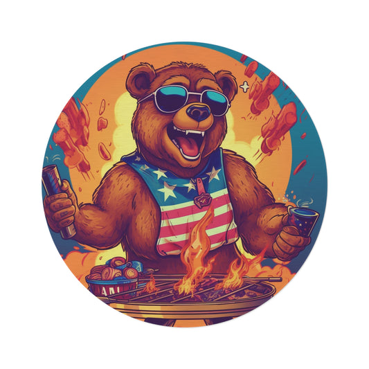 Patriotic Bear's BBQ Bash: Grill and Chill this 4th of July USA Round Rug
