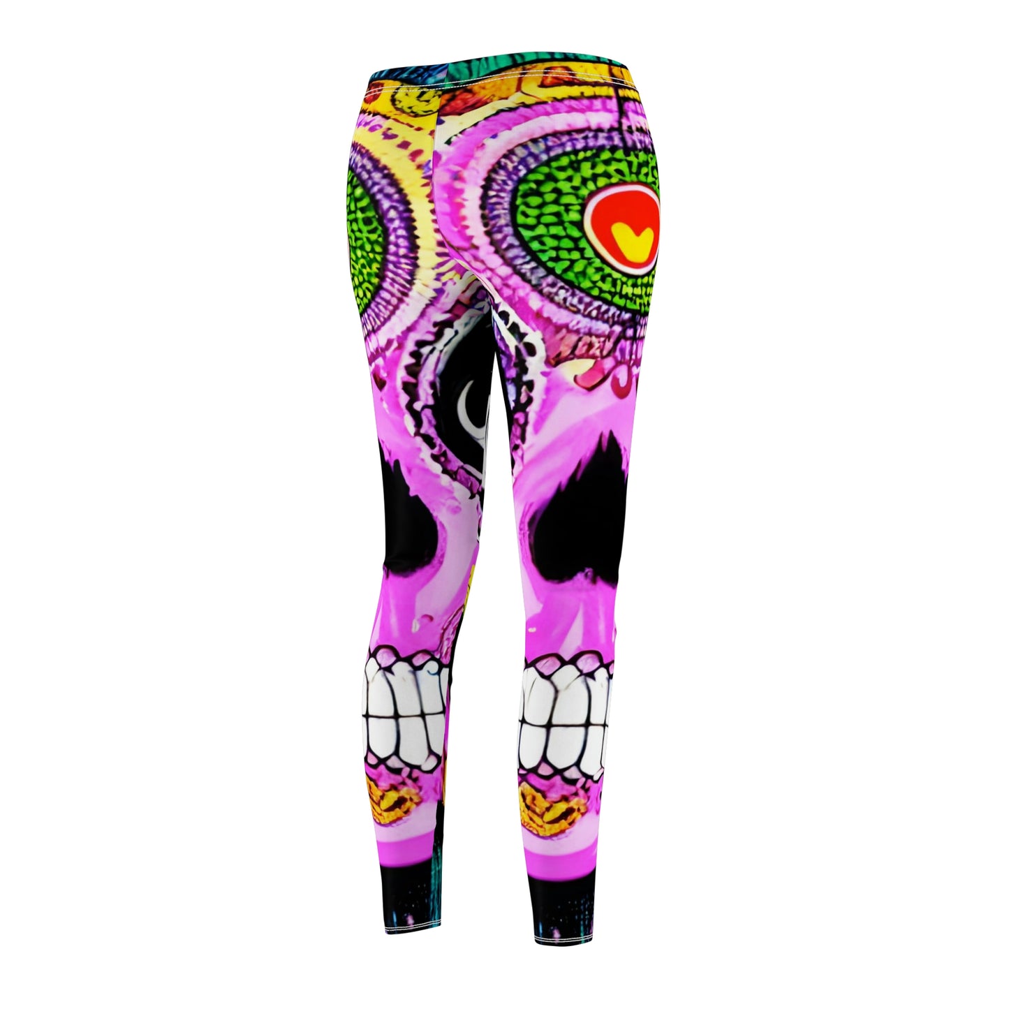 Trippy psychedelic Skull Skeleton Head Face Women's Cut & Sew Casual Leggings