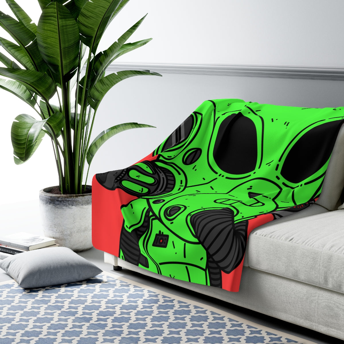 Cat Ears Armored Green Future Alien Cyborg Machine Visitor Sherpa Fleece Blanket