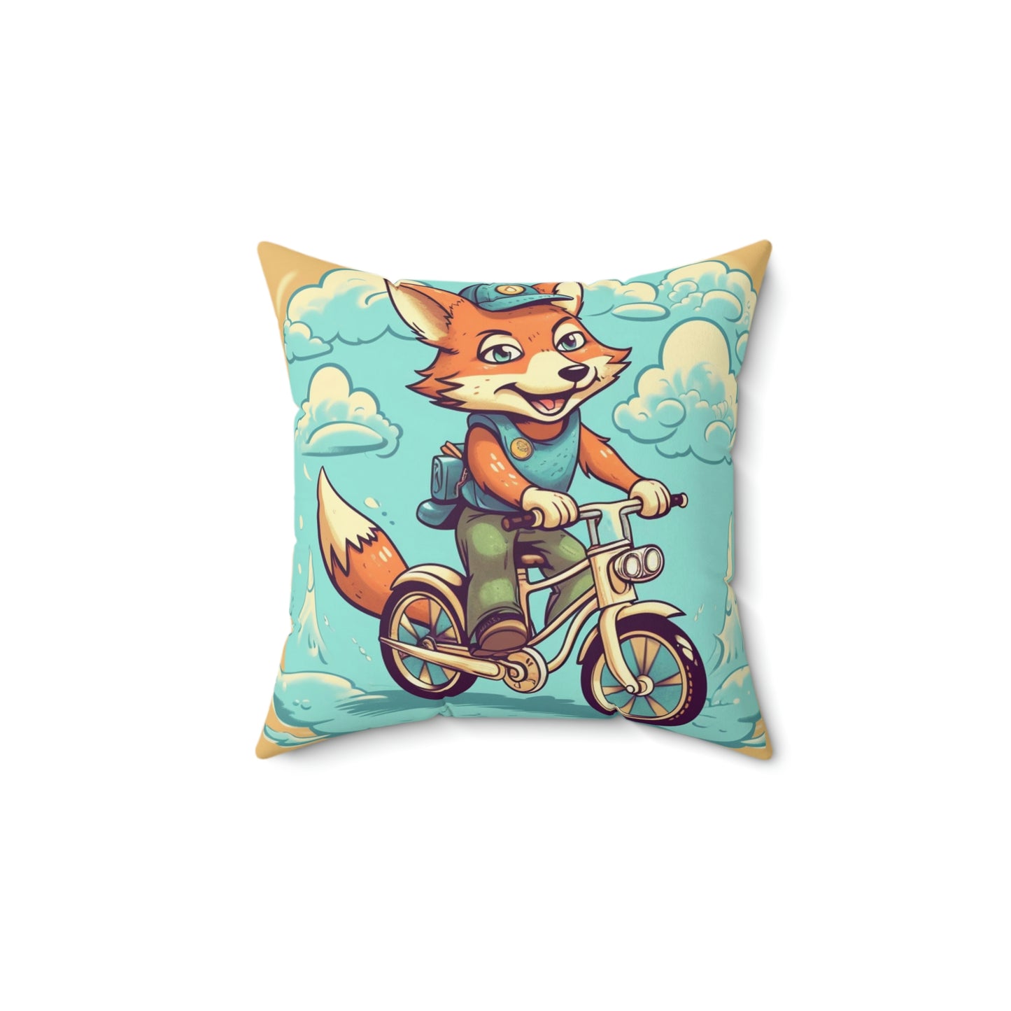 Almohada cuadrada de poliéster hilado con diseño de ciclista de Fox Bike Ride Adventure 