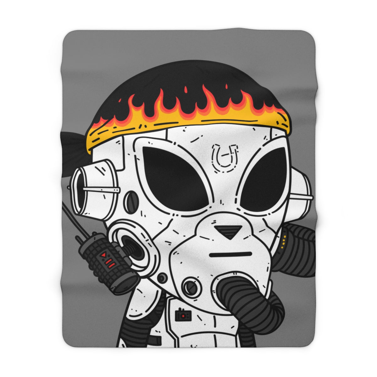 Burb Fire Bandana Horse Shoe Armored White Future Alien Cyborg Machine Visitor Sherpa Fleece Blanket