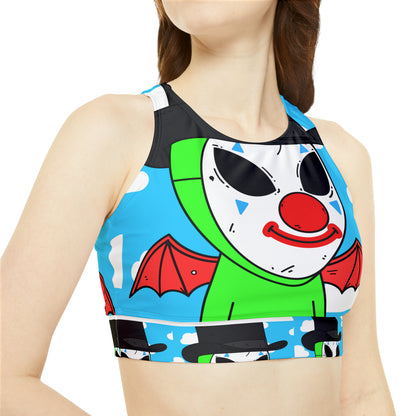 Clown Visitor Green Alien w/ Devil Wings Sporty Bikini Set (AOP)