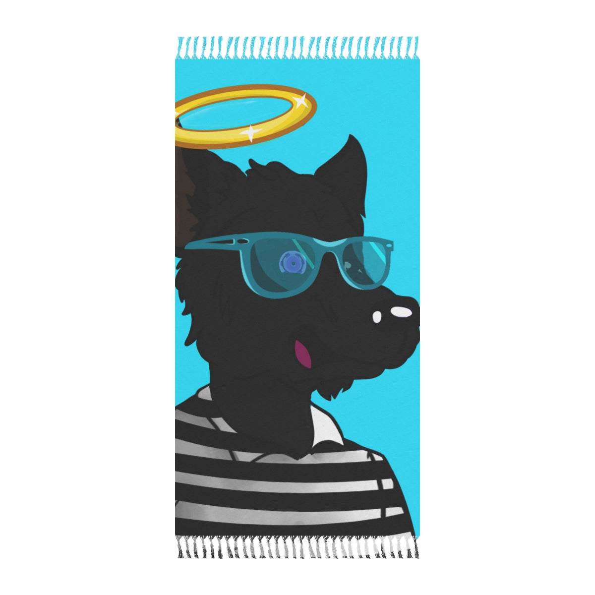 Cyborg Wolve Angel Halo Striped Shirt Glasses Wolf Boho Beach Cloth