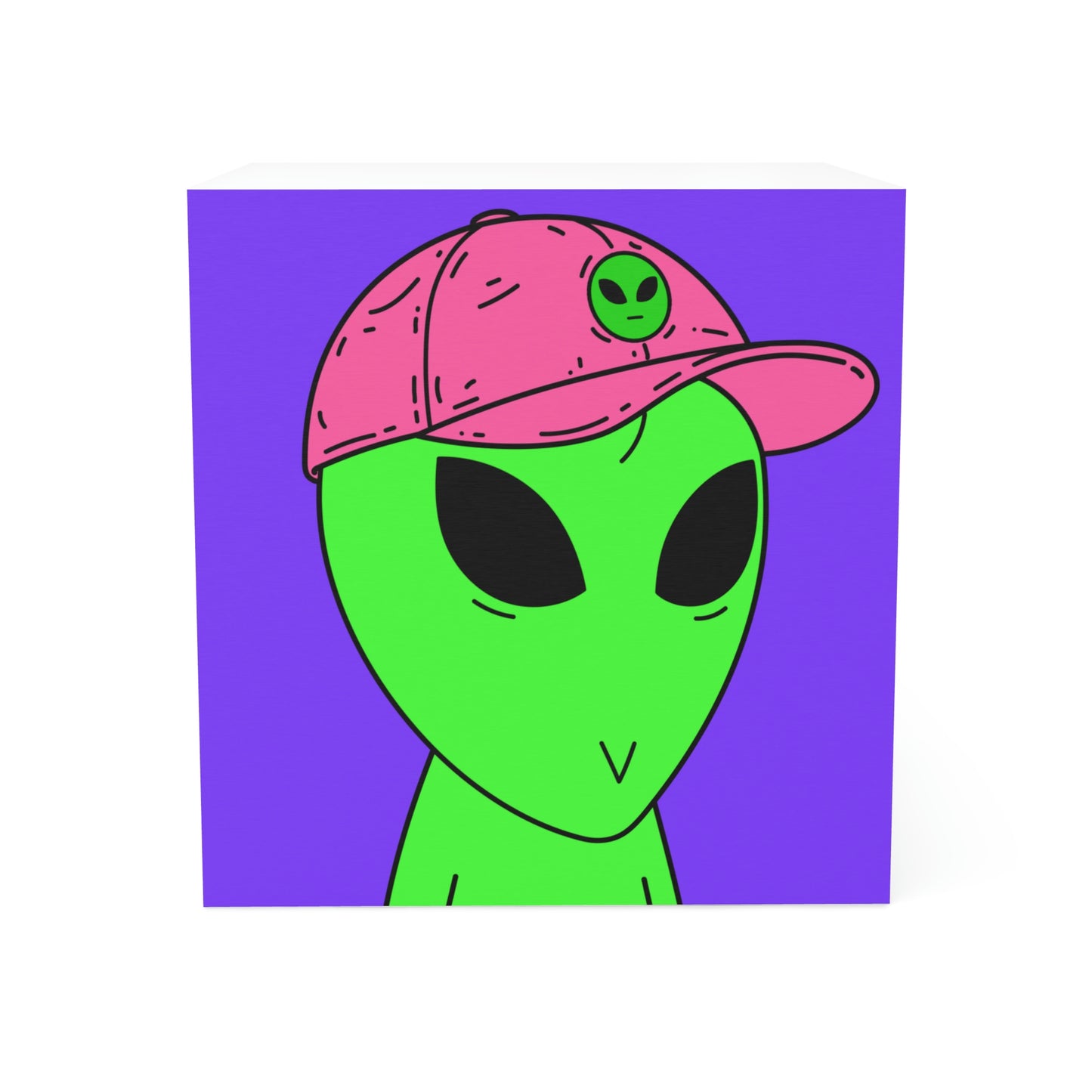 Cubo de notas de visitante con cara de Alien V verde y sombrero Visi rosa