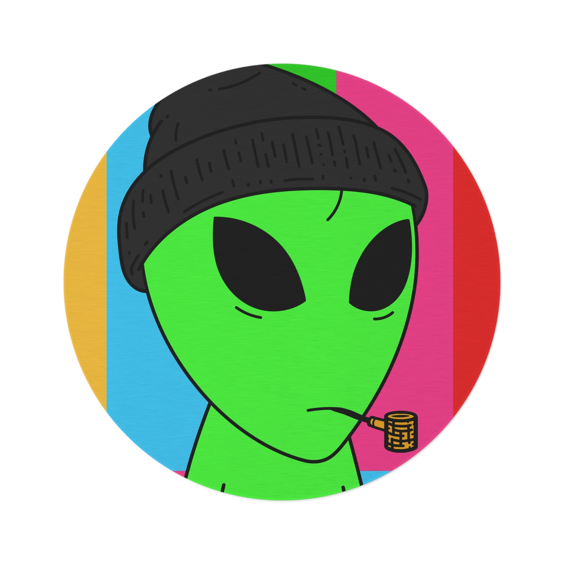 Pipe Smoking Green Visitor Black Hat Alien Round Rug - Visitor751