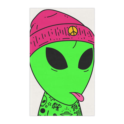 Toalla de cocina con lengua rosa, sombrero de paz, tatuajes extraterrestres, OVNI, espacio, visitante extraterrestre 