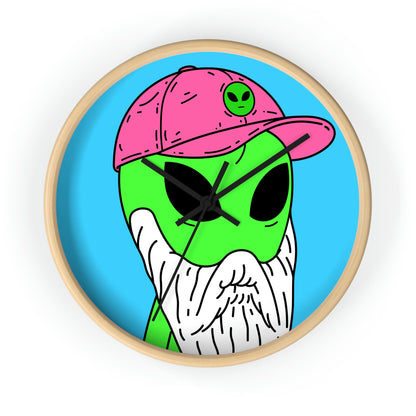 Beard Visitor Pink Hat Alien Cartoon Comic Wall clock