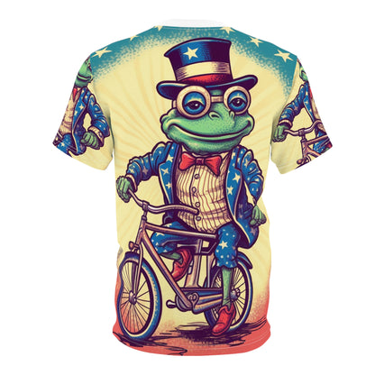 USA Frog Patriotic Indepencence Day 4th of July Bike Rider Unisex Cut & Sew Tee (AOP)