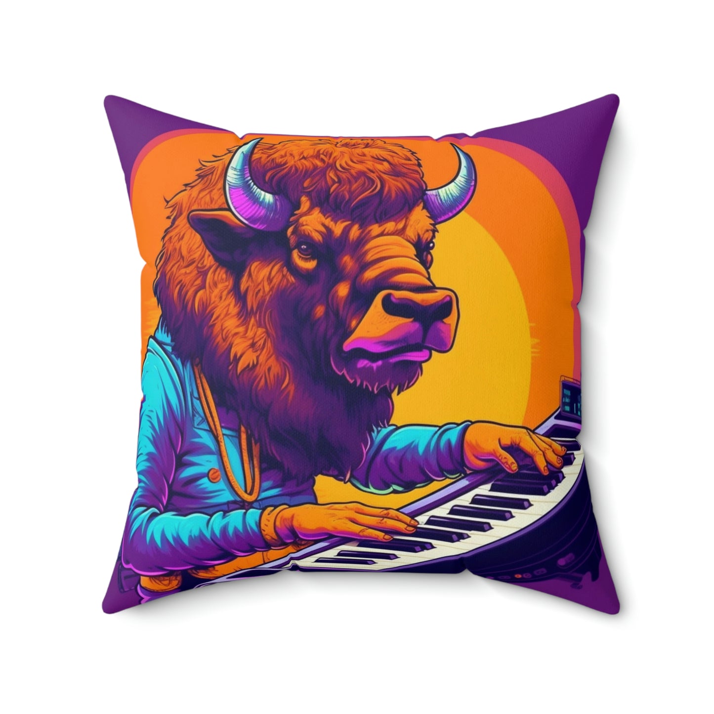 American Bison Buffalo PianoKeyboard Music Player Spun Polyester Square Pillow