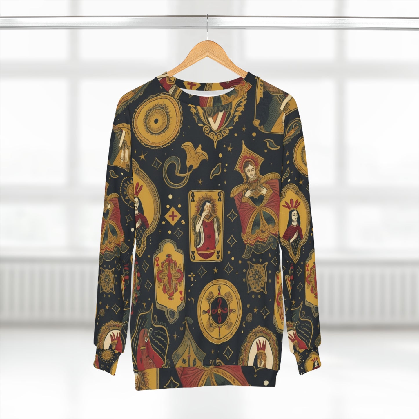 Sudadera unisex con diseño de patrones inspirados en el arte y el simbolismo de las cartas del tarot (AOP) 