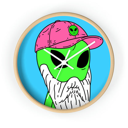 Beard Visitor Pink Hat Alien Cartoon Comic Wall clock