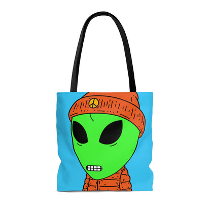 Chaqueta hinchada naranja Dientes digitales Sombrero de paz Visitante Alien AOP Bolsa de tela 